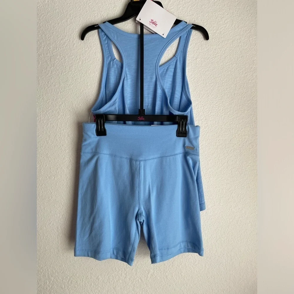 Justice Girls 2 pc Blue Crochet Pocket Shirt and Biker Shorts Set size L 12/14